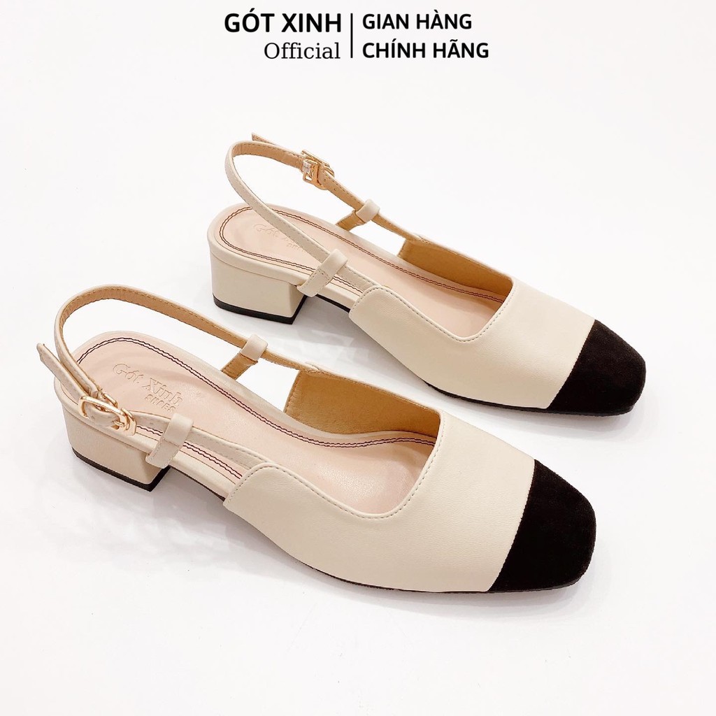 Sandal nữ GÓT XINH GX257 da mềm phối 2 màu đế vuông cao 3cm