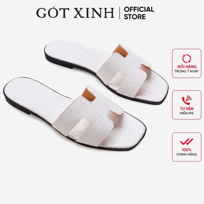 Dép nữ thời trang GÓT XINH GX411 đế bệt quai ngang da rắn xinh xắn