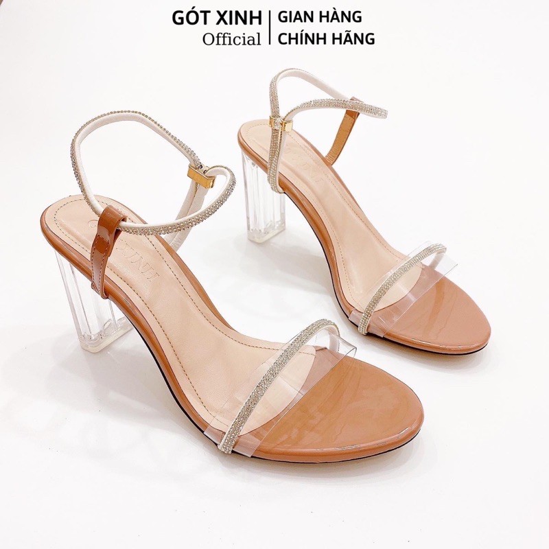 Giày sandal cao gót GÓT XINH GX265 mũi vuông quai đính đá cao 7cm