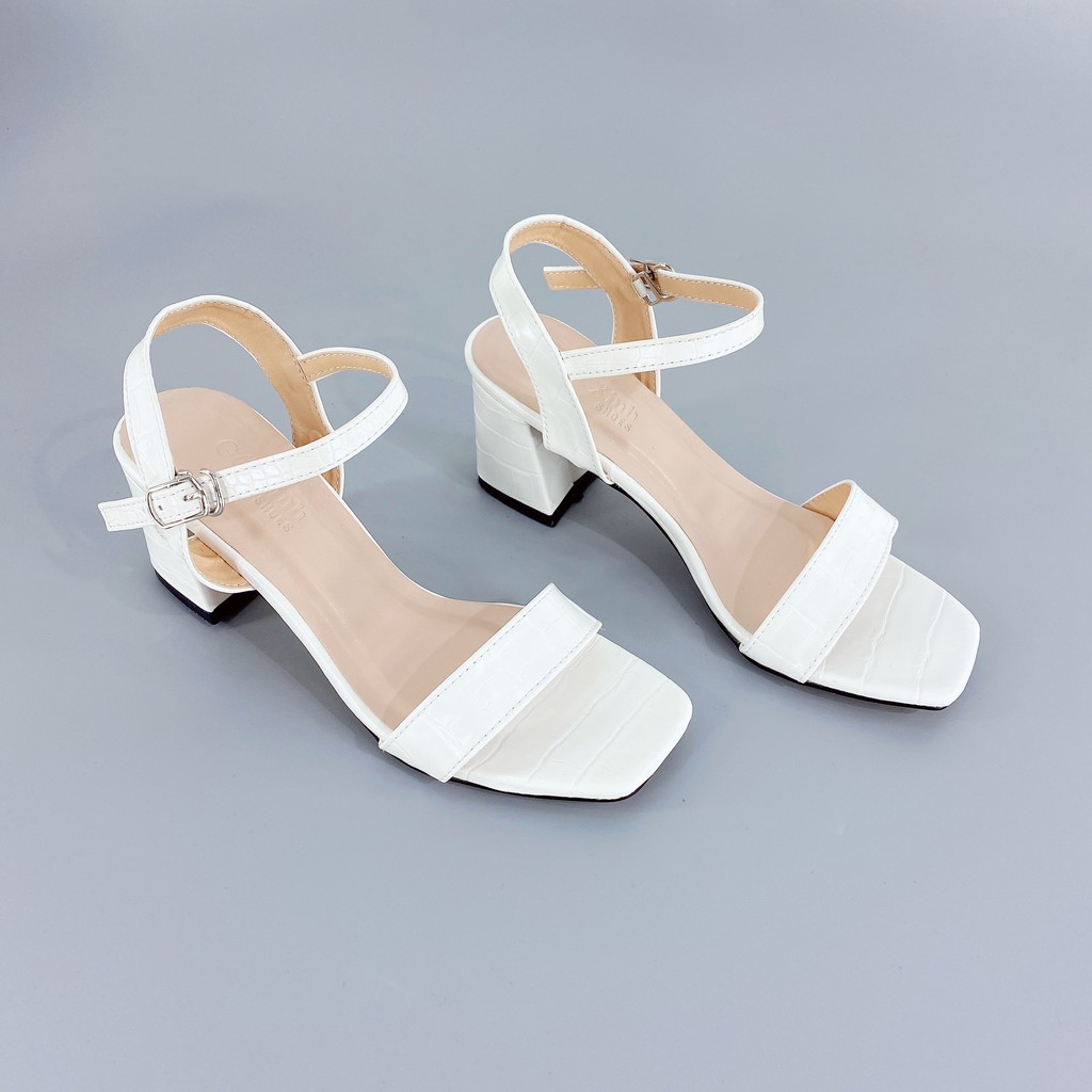 Sandal Cao Gót Gót Xinh GX336 Quai Ngang Mỏng Đế Cao 5cm Da Mềm Gót Vuông