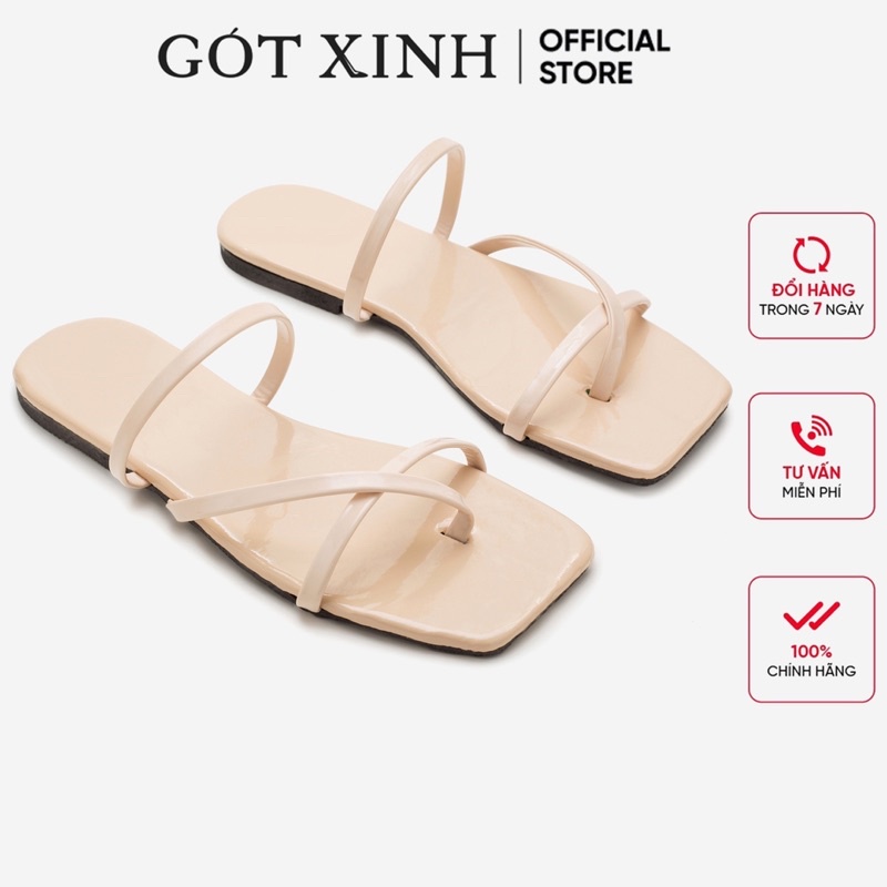 Dép quai xỏ ngón nữ GÓT XINH GX347 đế bệt da bóng