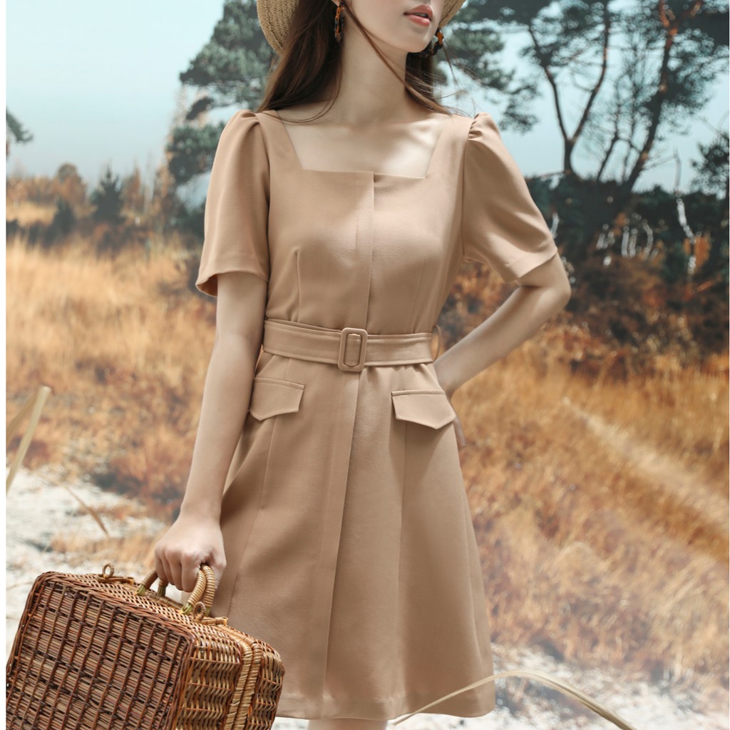 Váy đầm suông ngắn tay trơn màu chất đũi Trila Méo Shop