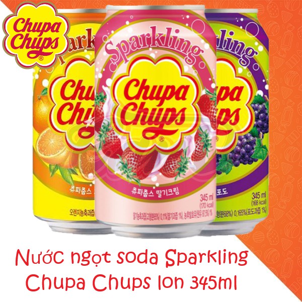 (3 vị) Nước ngọt soda Sparkling Chupa Chups lon 345ml