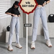 Quần Jean Nữ Dáng Baggy Cạp Lưng Cao Trơn Chất Bò Dày Dặn Màu Xanh Nhạt Sáng GUF