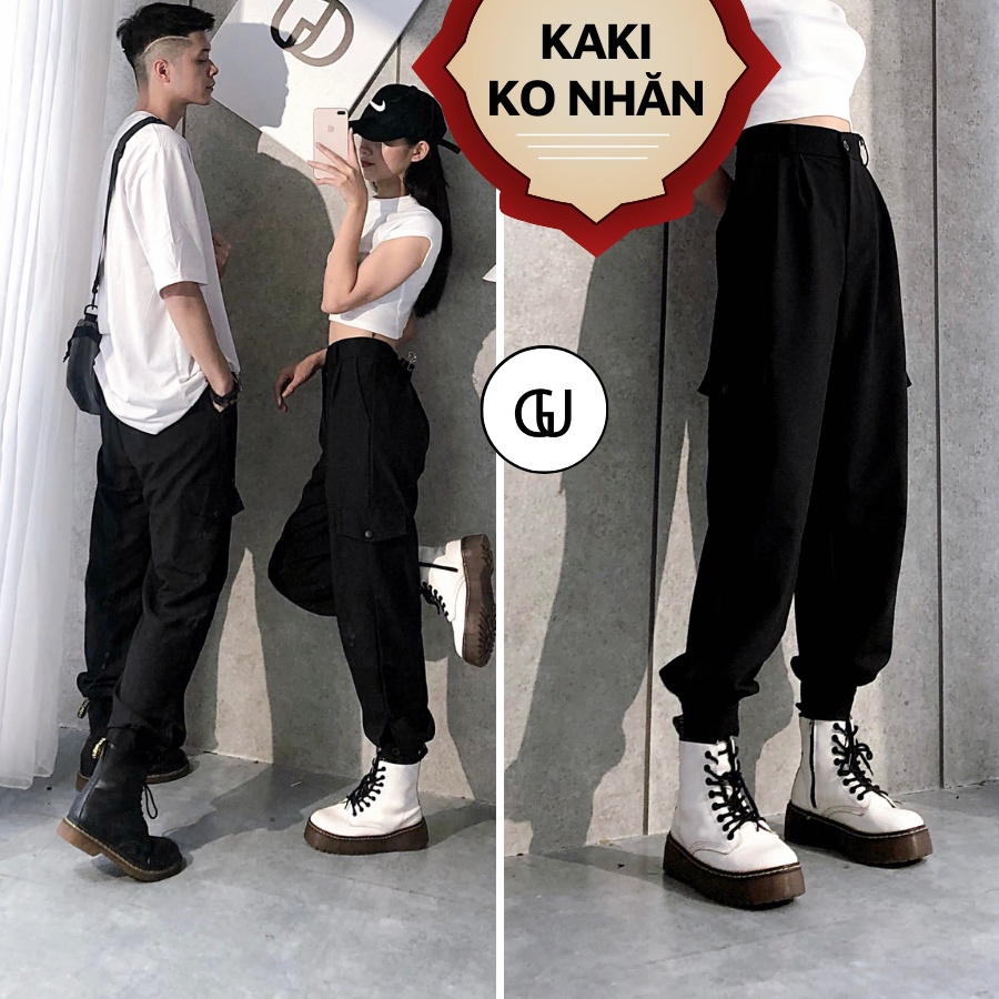 Quần Kaki Túi Hộp Nam Nữ Chất Đẹp Không Nhăn Xù, Form Dáng Jogger Màu Be Đen Basic, Có Túi Hộp GUF