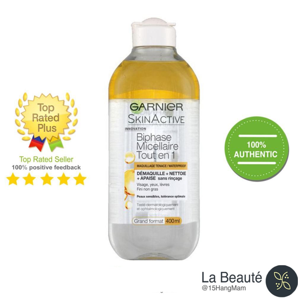 Garnier Skin Active Biphase Micellaire Tout En 1- Tẩy trang dạng dầu dành cho da trang điểm nhẹ 400ml
