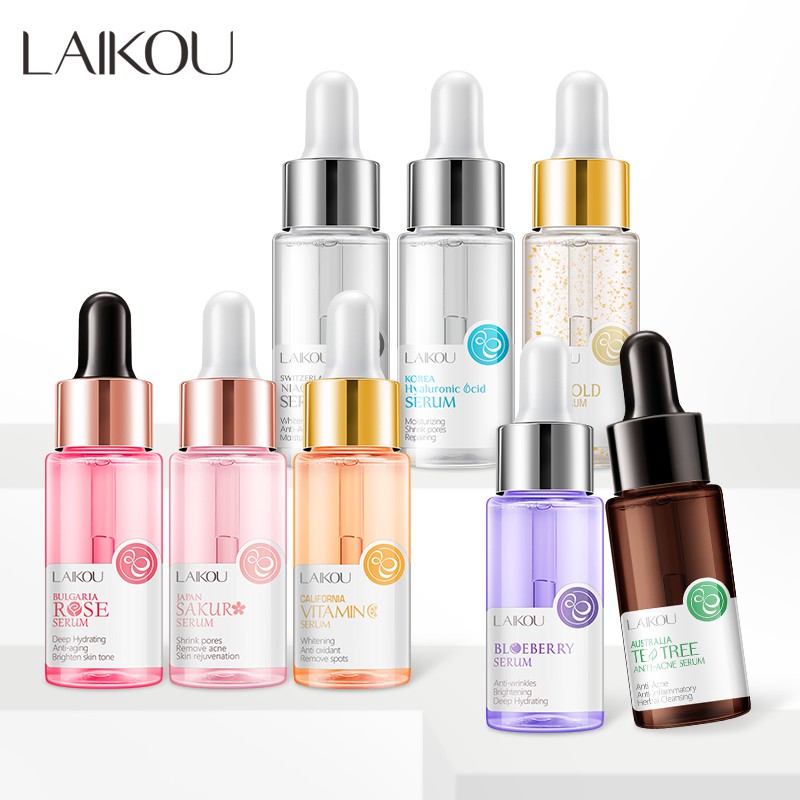 Serum LAIKOU chứa tinh chất vàng 24K/Việt quất/Hoa đào/Hyaluronic acid 17ml