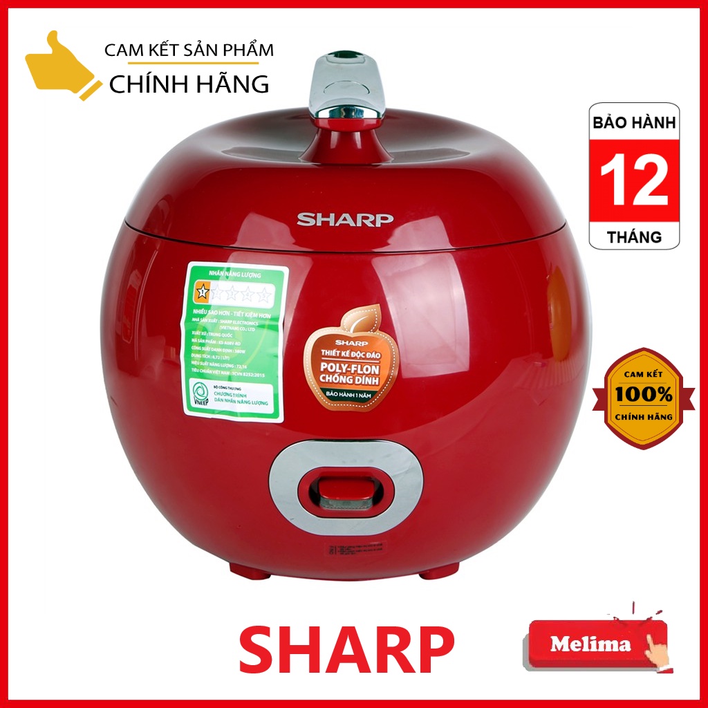 Nồi cơm điện Quả táo Sharp KS-A08, siêu đẹp, bảo hành 12 tháng, Nấu cơm, Nấu cháo, Chưng, Hấp, Luộc. Cho 1 Đến 2 Người