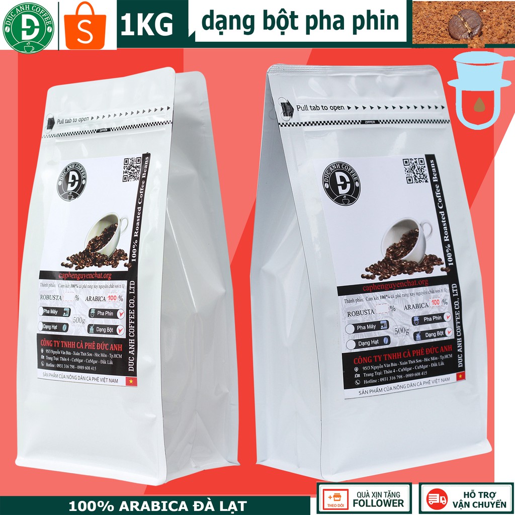 1kg cà phê rang mộc Arabica thương hiệu DUC ANH COFFEE - gồm 2 gói zipper tiện lợi - sản phẩm trực tiếp từ nhà sản xuất