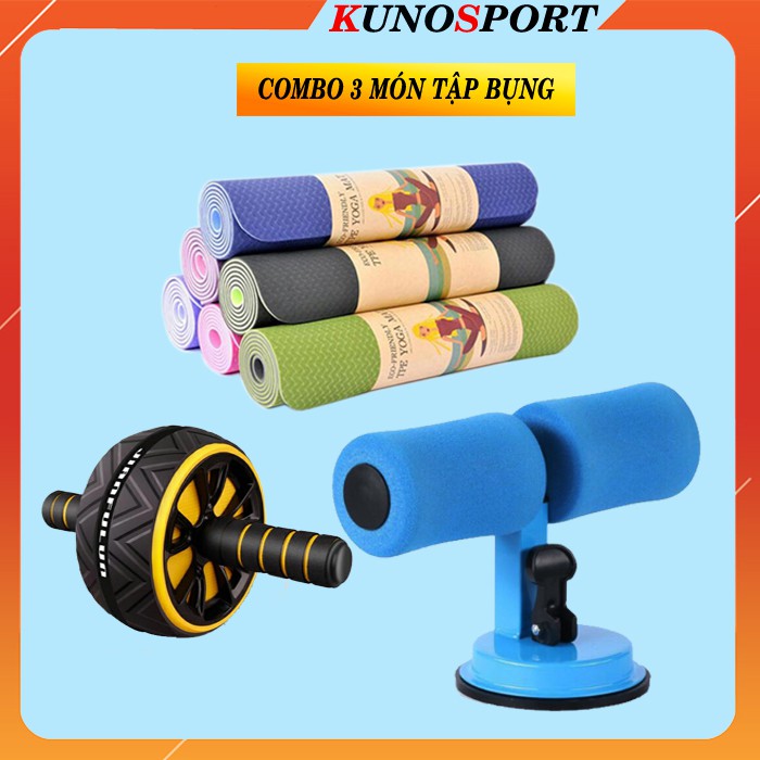 ComBo 3 Món Tập Bụng thảm tập, con lăn , đế hút chân không tập bụng