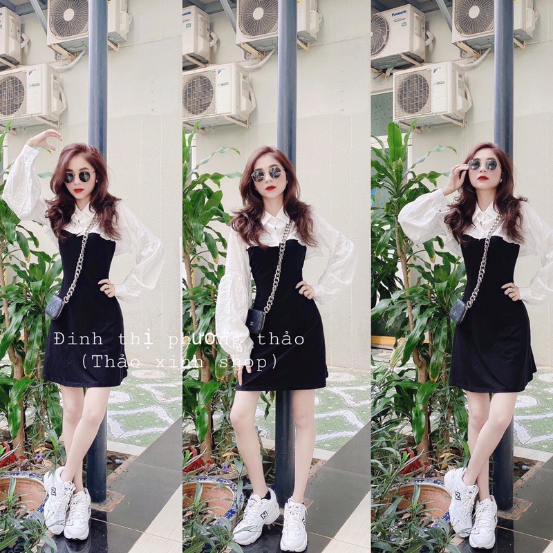 Sét váy xoè 2 dây mix áo croptop