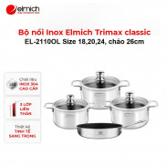 Bộ nồi chảo Inox 304 cao cấp 3 đáy liền nguyên khối Elmich Trimax Classic EL-2110OL Size 18,20,24, chảo 26cm