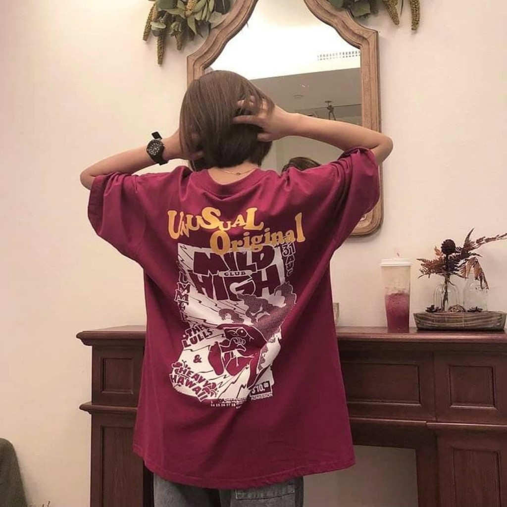 Áo thun tay lỡ freesize nữ phông form rộng Unisex, mặc lớp, nhóm, cặp in chữ UNUSUAL original