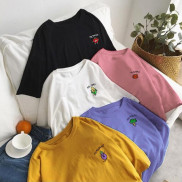 Áo thun nữ tay lỡ SAM CLO freesize - phông form rộng dáng Unisex, mặc lớp, nhóm, cặp, lớp thêu hình rau củ