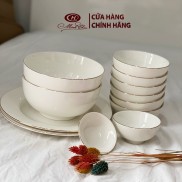  Bộ Bát Đĩa Viền Vàng 12K - 12 Món - Sứ Minh Châu Cao Cấp