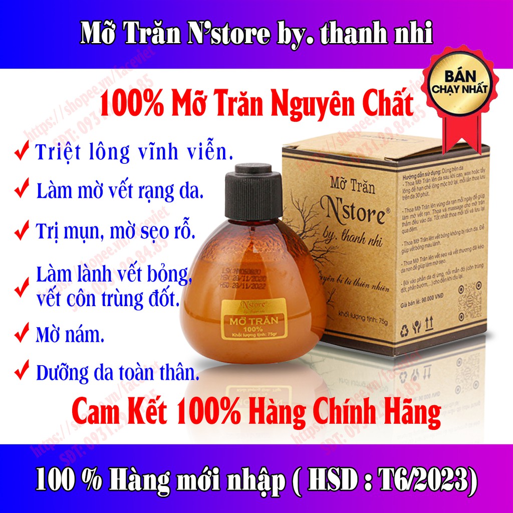 Mỡ trăn triệt lông nguyên chất N'store by Thanh Nhi (HSD : T6/2023)