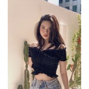 Áo Croptop Voan Nhún Bèo Đắp Chéo Tay Ngắn P5035