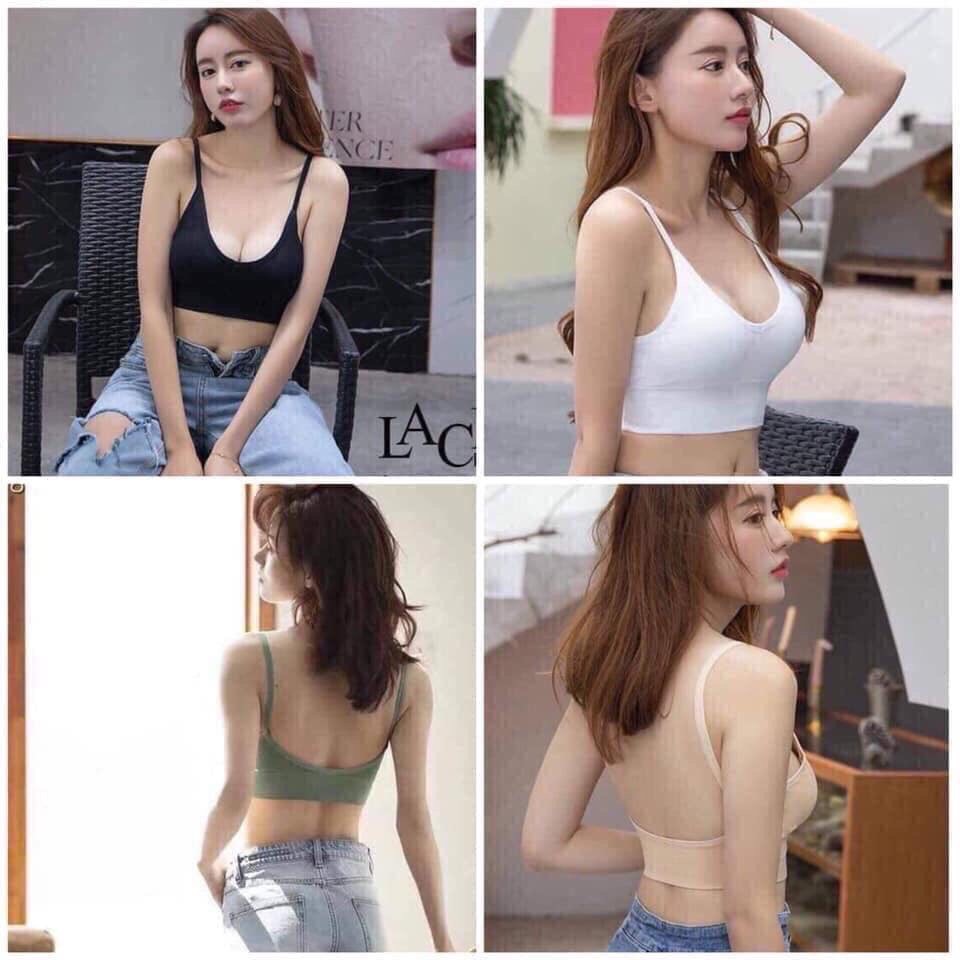 Áo bra gân khoét chữ U xẻ ngực sâu, áo bra hai dây dáng croptop có đệm nâng ngực phong cách thời thượng sang chảnh