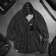 Áo Sơ mi nam đen sọc trắng Stripes Basic 3 màu dáng ôm, chất lụa chống nhăn