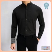 Áo sơ mi nam cổ tàu cổ trụ công sở form Hàn Quốc đẹp Cotton lụa cao cấp xuất khẩu màu trắng đen Ảnh và Video Thật