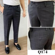 Quần tây nam kẻ caro, vải cotton, co giãn nhẹ, dáng ôm suông vừa, phong cách công sở-Q174