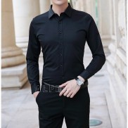 Áo sơ mi nam dài tay (màu đen), vải lụa thái chống nhăn cao cấp