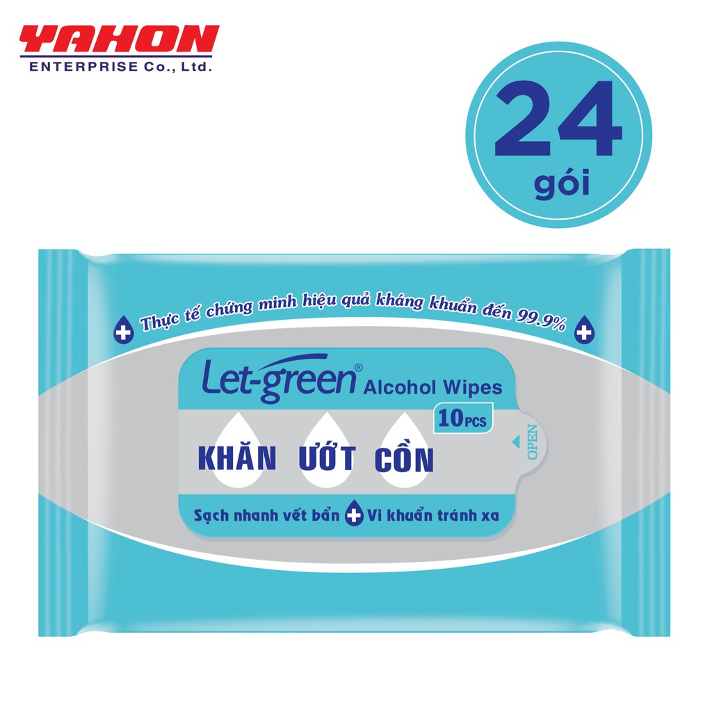 Combo 24 gói Khăn ướt cồn Let-Green 10 Miếng/Gói