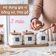 Hũ đựng Lọ đựng gia vị dầu ăn bằng sứ vân đá kèm khay gỗ
