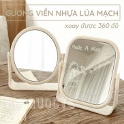  Gương trang điểm để bàn lúa mạch 2 mặt gương xoay 360 độ
