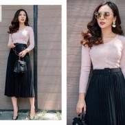 chân váy xếp ly dài kèm đai