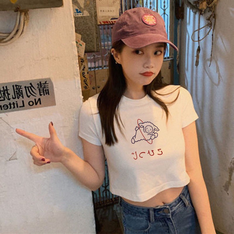 ÁO CROPTOP CỔ TRÒN NGẮN TAY HAIQUANG IN HÌNH KUTE DỄ THƯƠNG