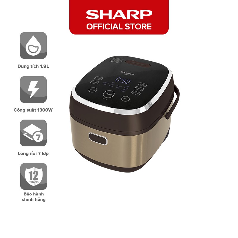 [Nhập mã SHAROT200 giảm 200k] Nồi Cơm Điện Sharp 1.8L Sharp KS-IH190V-GL, Đa Năng, Bảo Hành Chính Hãng 12 Tháng