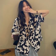 Áo sơ mi nữ kiểu hoa nhí tay dài, áo kiểu nữ đẹp cổ tim bẻ sang chảnh