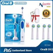 Bàn chải điện đánh răng tự động Oral B D12 xanh dương làm sạch răng, hạn chế viêm nướu kèm big combo quà tặng