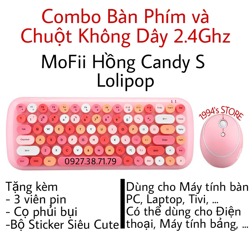 BỘ COMBO BÀN PHÍM CHUỘT GIẢ CƠ KHÔNG DÂY MOFII CANDY S - Dùng cho Máy tính bàn, Laptop, Tivi, Điện thoại, Máy tính bảng
