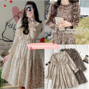Váy hoa nhí chiffon vintage quảng châu viền bèo tiểu thư - Xưởng May Hạnh Hồng