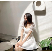 Váy trắng tiểu thư cổ vuông dự tiệc, kỉ yếu, đám cưới trẻ trung kèm ảnh thật - Xưởng May Hạnh Hồng