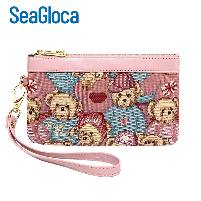 Ví cầm tay Seagloca thêu hình gấu dễ thương thời trang cho nữ