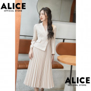 Váy Công Sở Xếp Ly Cổ Vest ALICE V713, Thiết Kế Tôn Dáng Váy Xếp Ly Sang Xịn Mịn