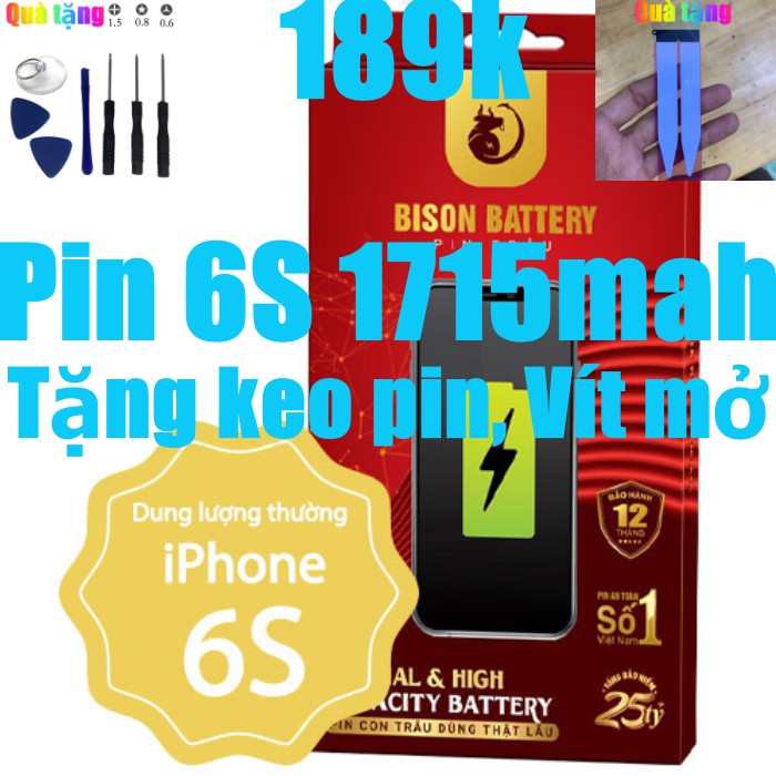 Pin iphone 6s Con Trâu Bison 1715mAh chính hãng