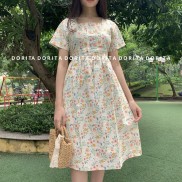 Đầm tay bồng Babydoll Hàn Quốc kết hợp áo buộc dây, Váy trắng kèm áo croptop Denim