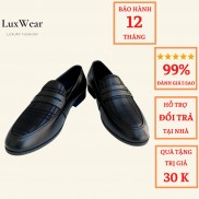 Giày lười nam da bò cao cấp đế khâu LuxWear màu đen có quà tặng kèm tất lười hoặc lót giày cao cấp - GCR