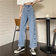 Quần Jeans Ống Rộng In Trái Tim Dọc - Quần Ống Rộng Nữ Dáng Suông Lưng Cao Ulzzang Q45