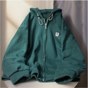Áo Khoác Hoodie Nỉ Thêu Hình Mặt Buồn Xanh Rêu Siêu Lạ Unisex Ulzzang