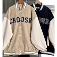 Áo Khoác Nữ Bomber CHOOSE Nhung Tăm 2 Lớp Form Rộng Ulzzang