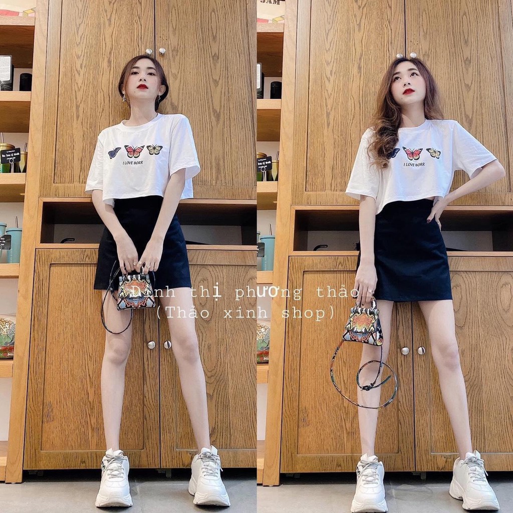 Áo Thun Croptop 3 Chú Bướm Sắc Màu Siêu Cute AT11