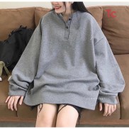 Áo Khoác Hoodie Cổ Trụ In Chữ Ngực Tròn Tay Bồng Nữ Ulzzang