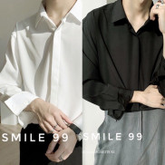 ÁO SƠ MI BASIC TRẮNG ĐEN TAY DÀI NAM NỮ UNISEX MR SMILE 99 SHOP