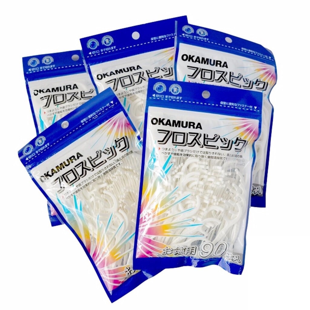 Okamura - Combo 5 gói tăm chỉ kẽ răng nha khoa Nhật Bản (Bịch 50 cây/90 cây) - Kalook