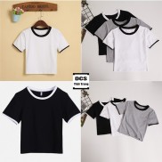 Áo Croptop Ôm Trắng Đen Viền Cổ Xưởng May DCS